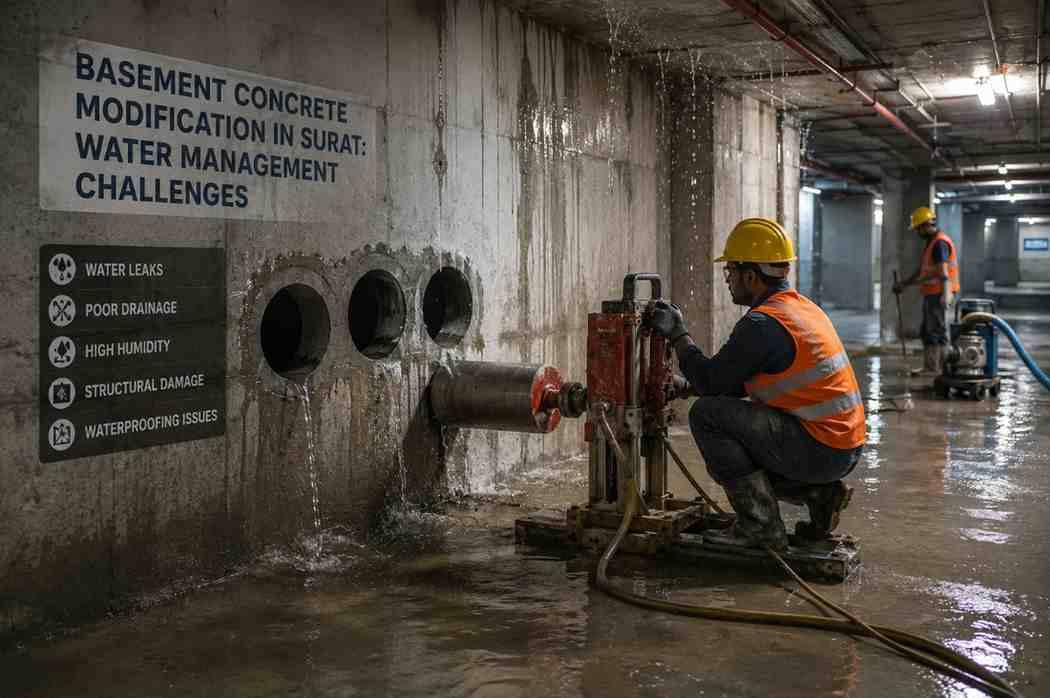 Basement Concrete Modification in Surat: Water Management Challenges | Core Cutting India