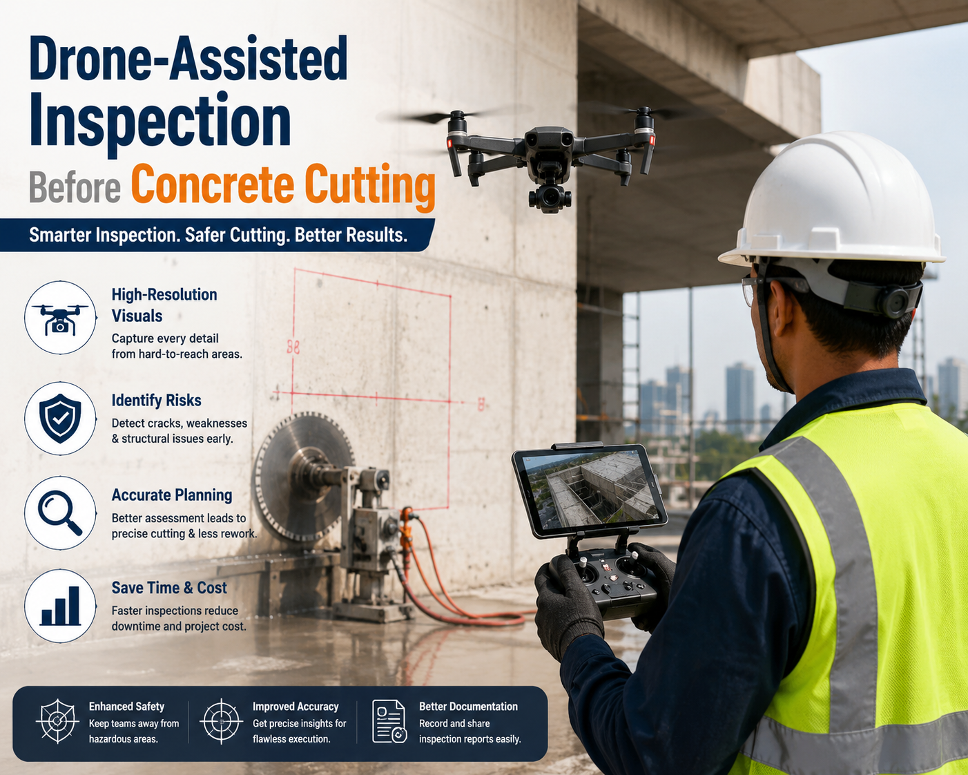 Drone-Assisted Inspection Before Concrete Cutting: A Smarter, Safer Way to Plan Every Cut | Core Cutting India