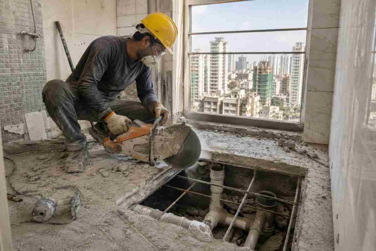 Chhat Cutting for Bathroom & Drainage Renovation in Mumbai Flats