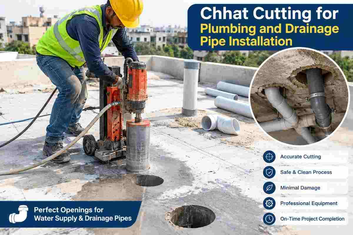 Chhat Cutting for Plumbing & Drainage Pipe Installation | Core Cutting India