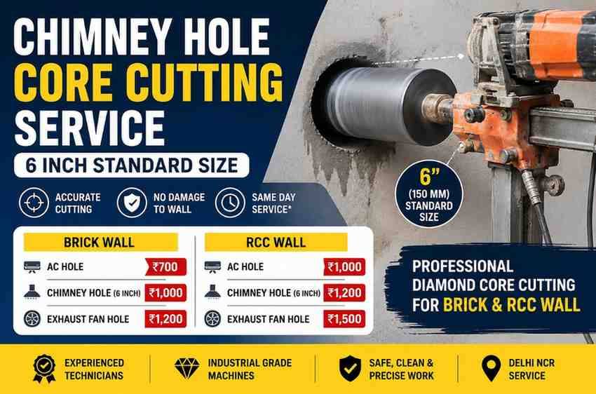 Chimney Hole Core Cutting Service in India | 6 Inch Standard Size & Price
