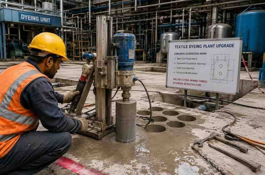 Concrete Alterations for Textile Dyeing Plant Upgrades | Core Cutting India
