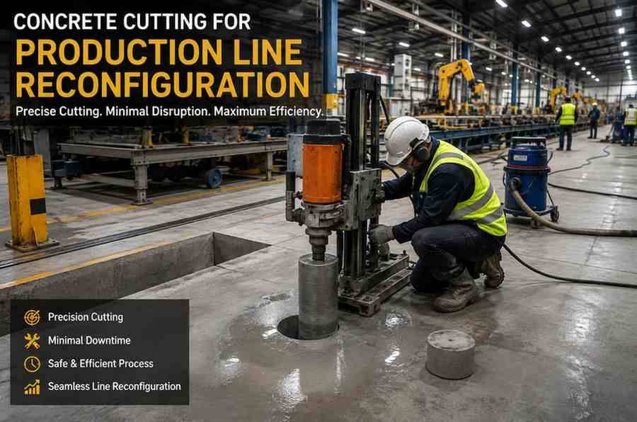 Concrete Cutting for Production Line Reconfiguration: Maximizing Factory Efficiency