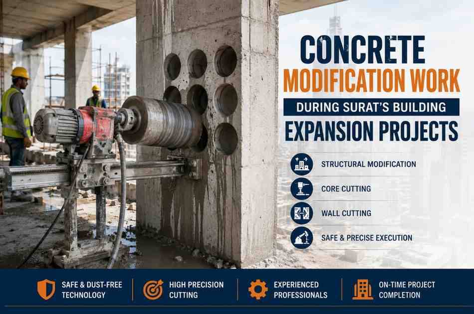 Concrete Modification Work During Surat's Building Expansion Projects | Core Cutting India