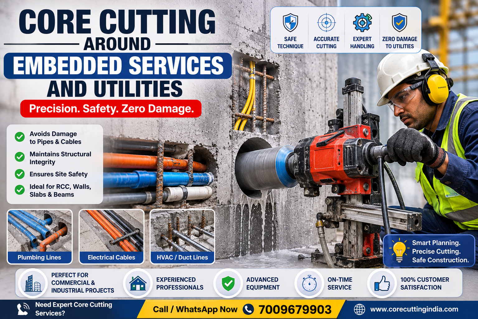 Core Cutting Around Embedded Services and Utilities | Core Cutting India