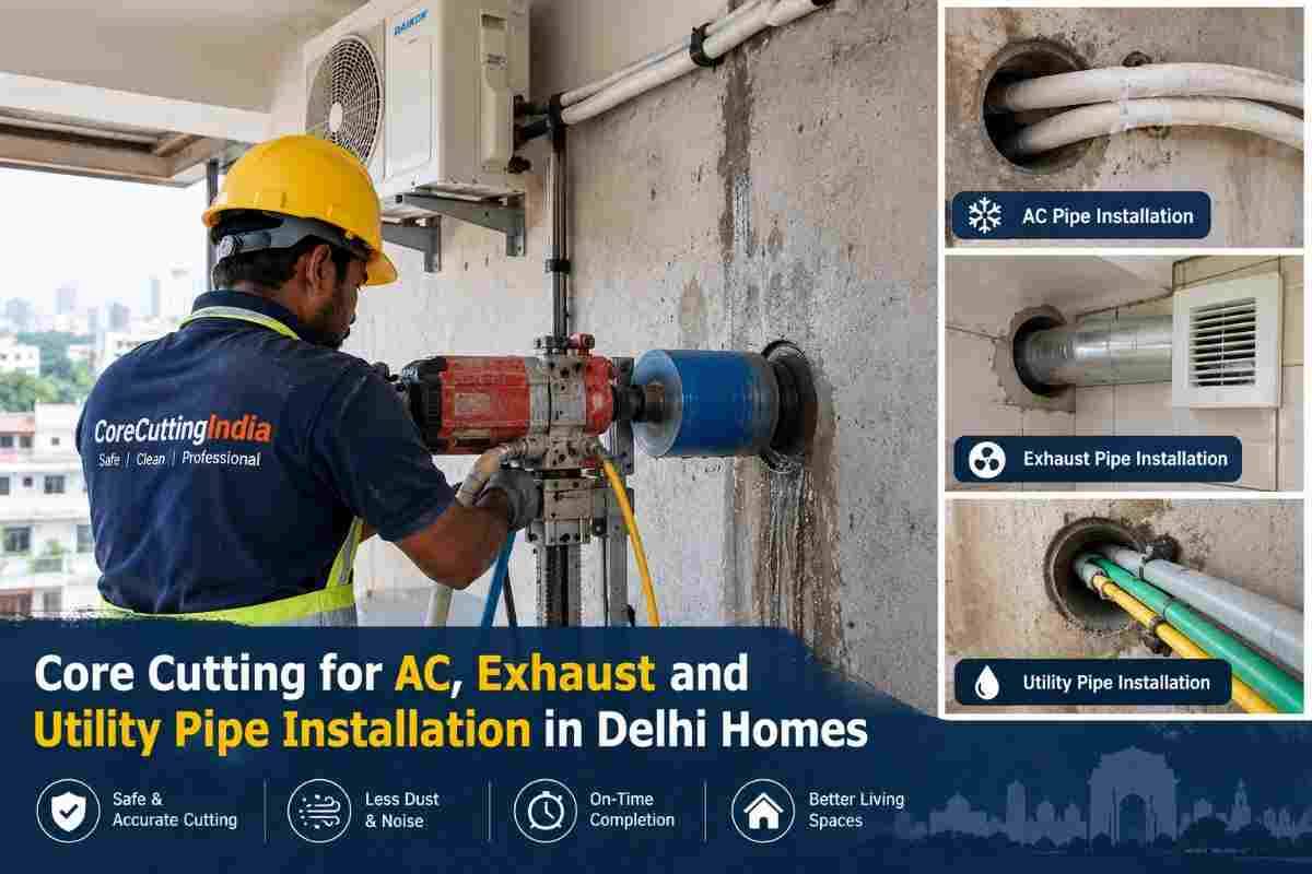 Core Cutting for AC, Exhaust and Utility Pipe Installation in Delhi Homes | CoreCuttingIndia