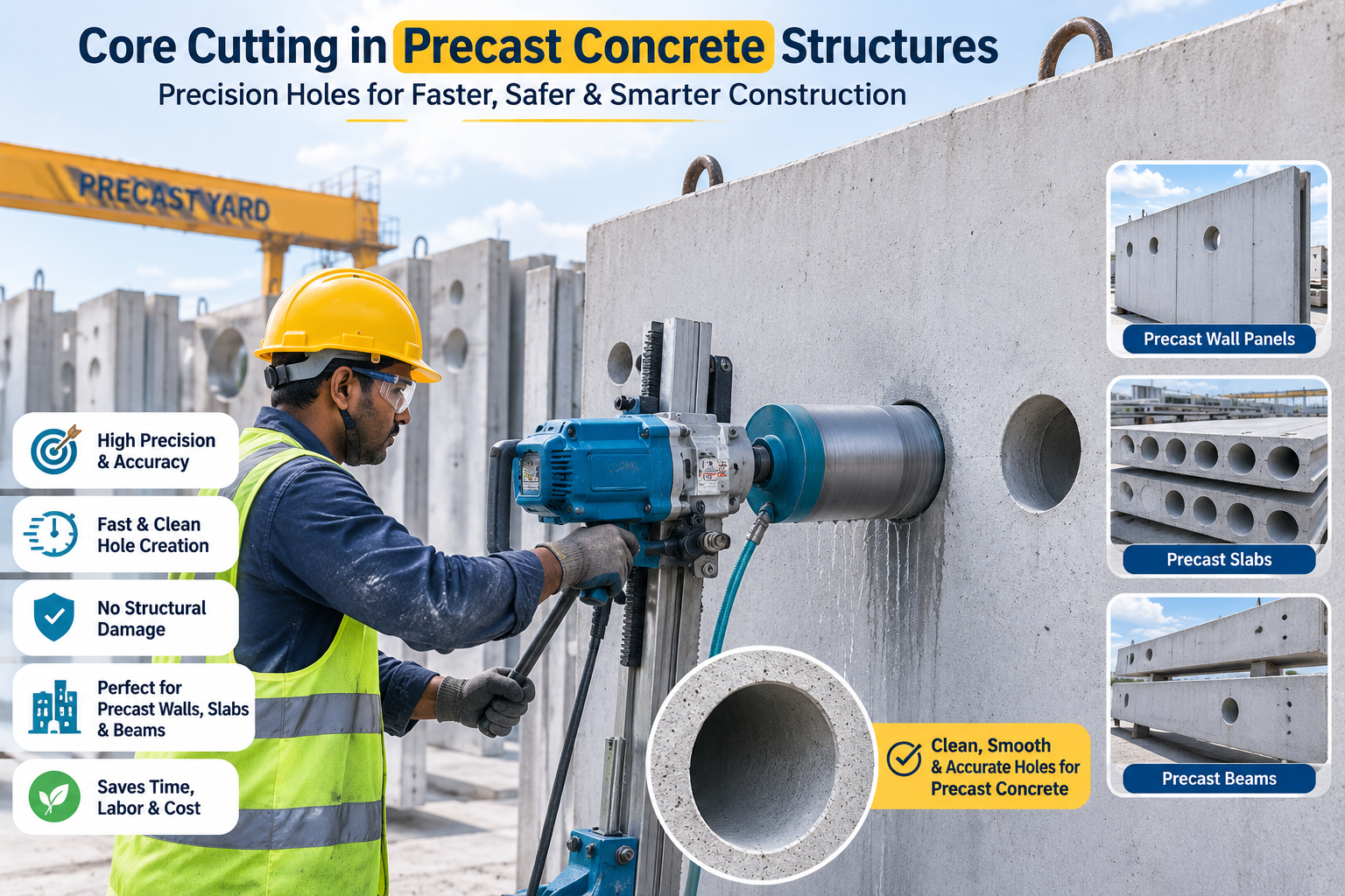 Core Cutting in Precast Concrete Structures: Techniques, Applications & Indian Case Studies | Core Cutting India