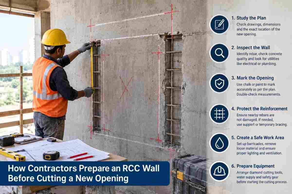 How Contractors Prepare an RCC Wall Before Cutting a New Opening | Core Cutting India
