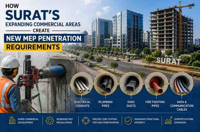 How Surat's Expanding Commercial Areas Create New MEP Penetration Requirements | Core Cutting India