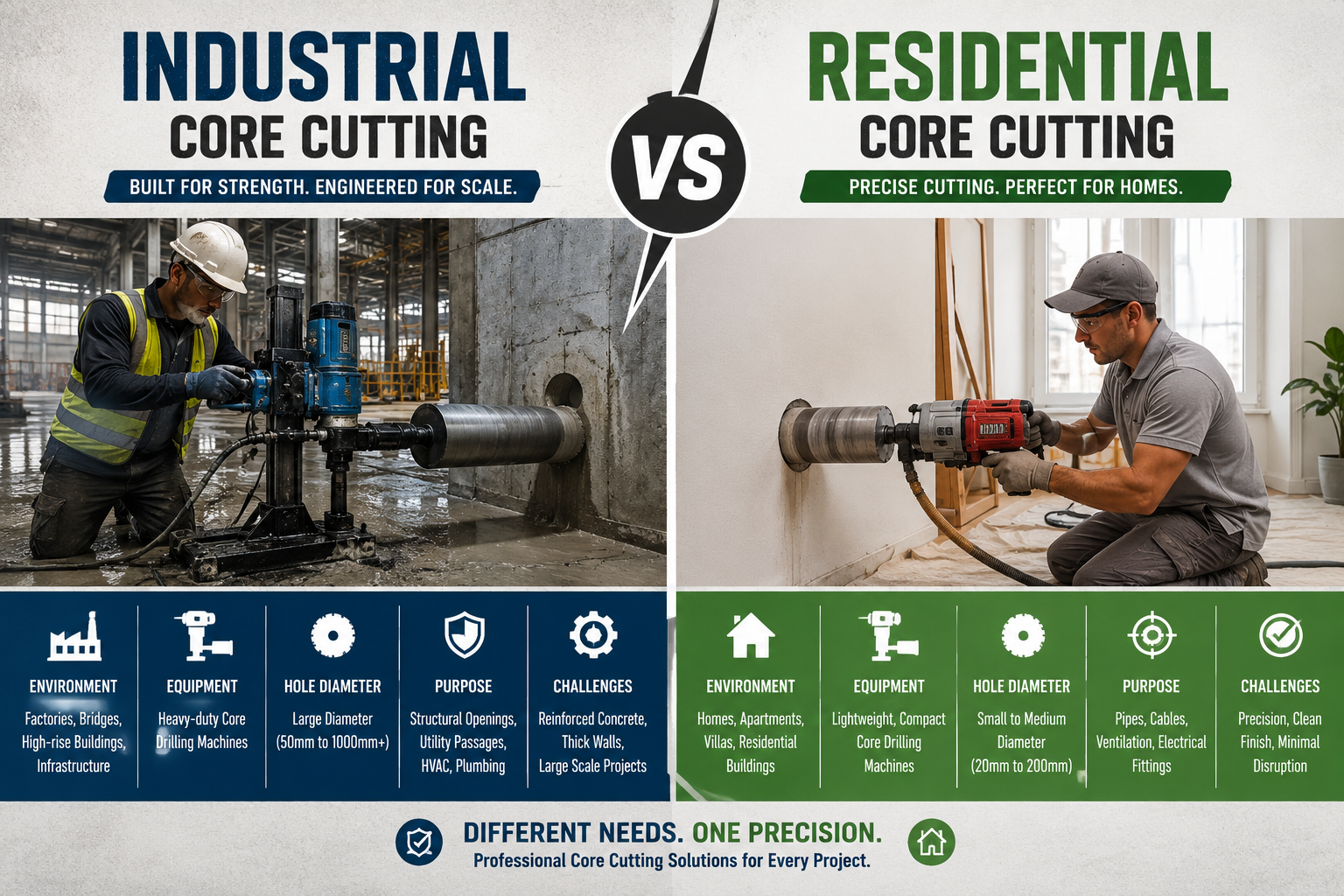 Industrial Core Cutting vs. Residential Core Cutting: What’s the Difference?