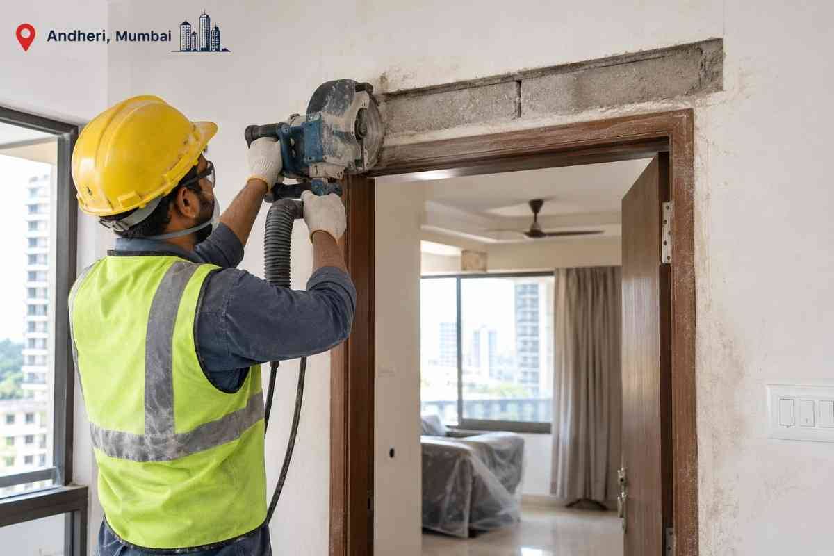 Linter  Cutting in Andheri, Mumbai for Residential Door Renovation | Core Cutting India