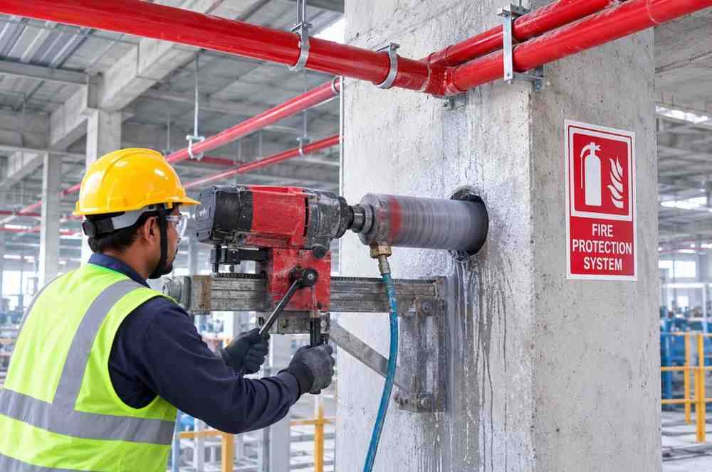 RCC Penetration Work for Fire Protection Systems in Surat Factories | Core Cutting India