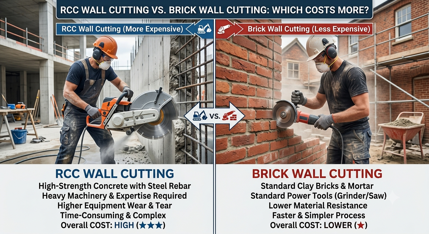 RCC Wall Cutting vs Brick Wall Cutting – Which Costs More? (India Price Guide 2026)