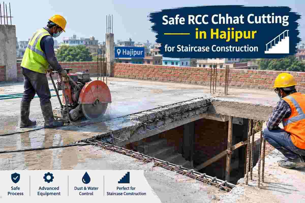 Safe RCC Chhat Cutting in Hajipur for Staircase Construction | Core Cutting India