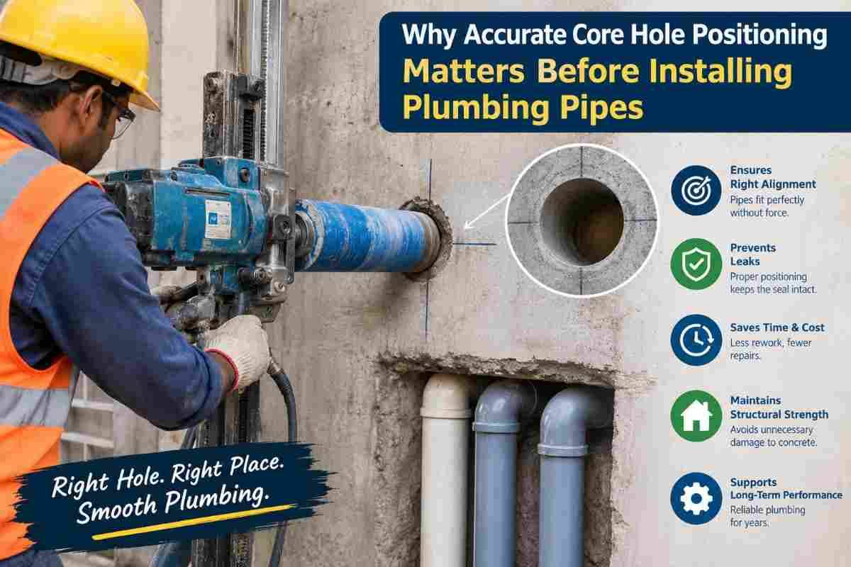 Why Accurate Core Hole Positioning Matters Before Installing Plumbing Pipes | Core Cutting India