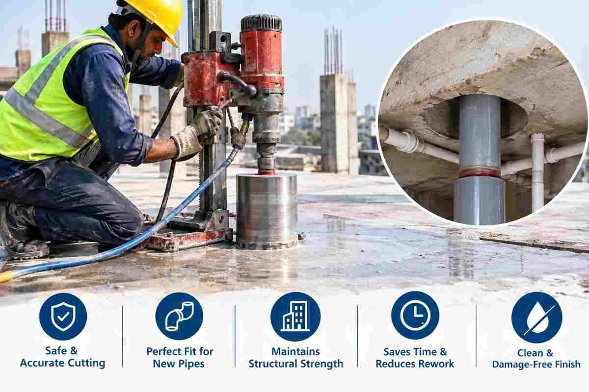 Professional RCC Slab Cutting for New Pipe Openings | Core Cutting India