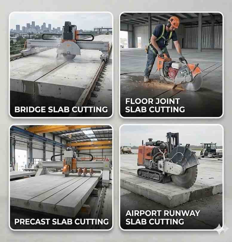 Verified slab cutting contractor using diamond flat saw on concrete floor in India